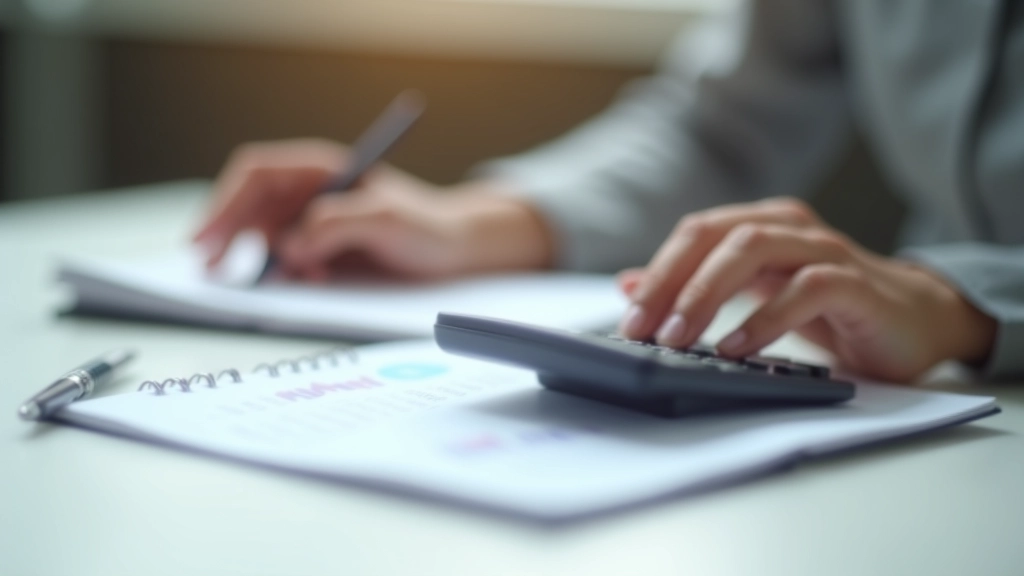 Step-by-step calculation example showing assets, debts, and final zakat amount on paper