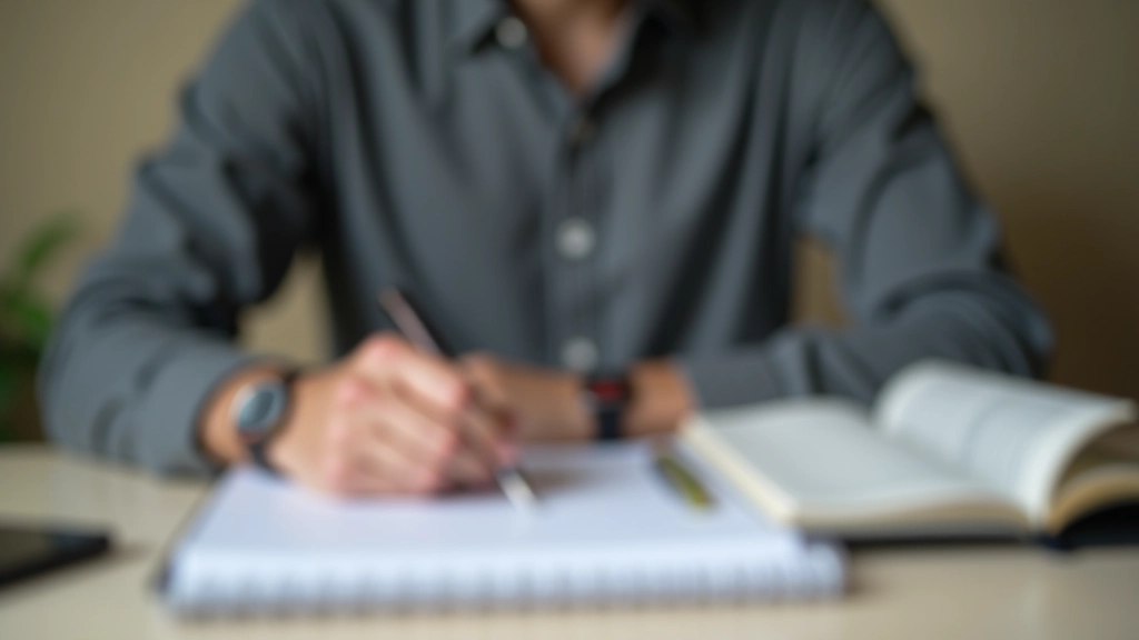 Person at home desk checking calendar and reviewing annual financial goals with notebook and pen nearby