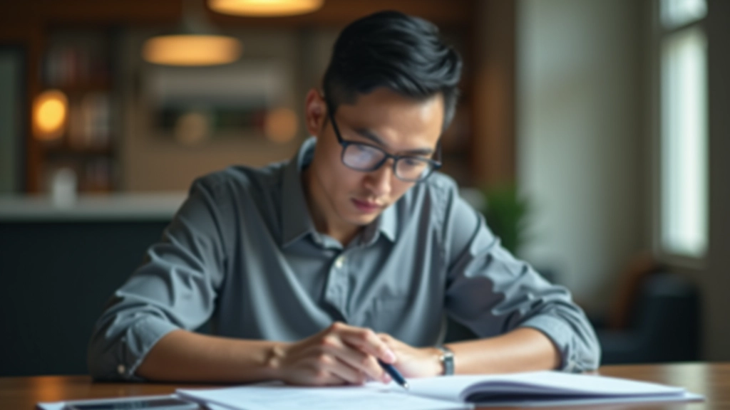 Person reviewing financial documents and wealth calculations with Islamic financial planning notes